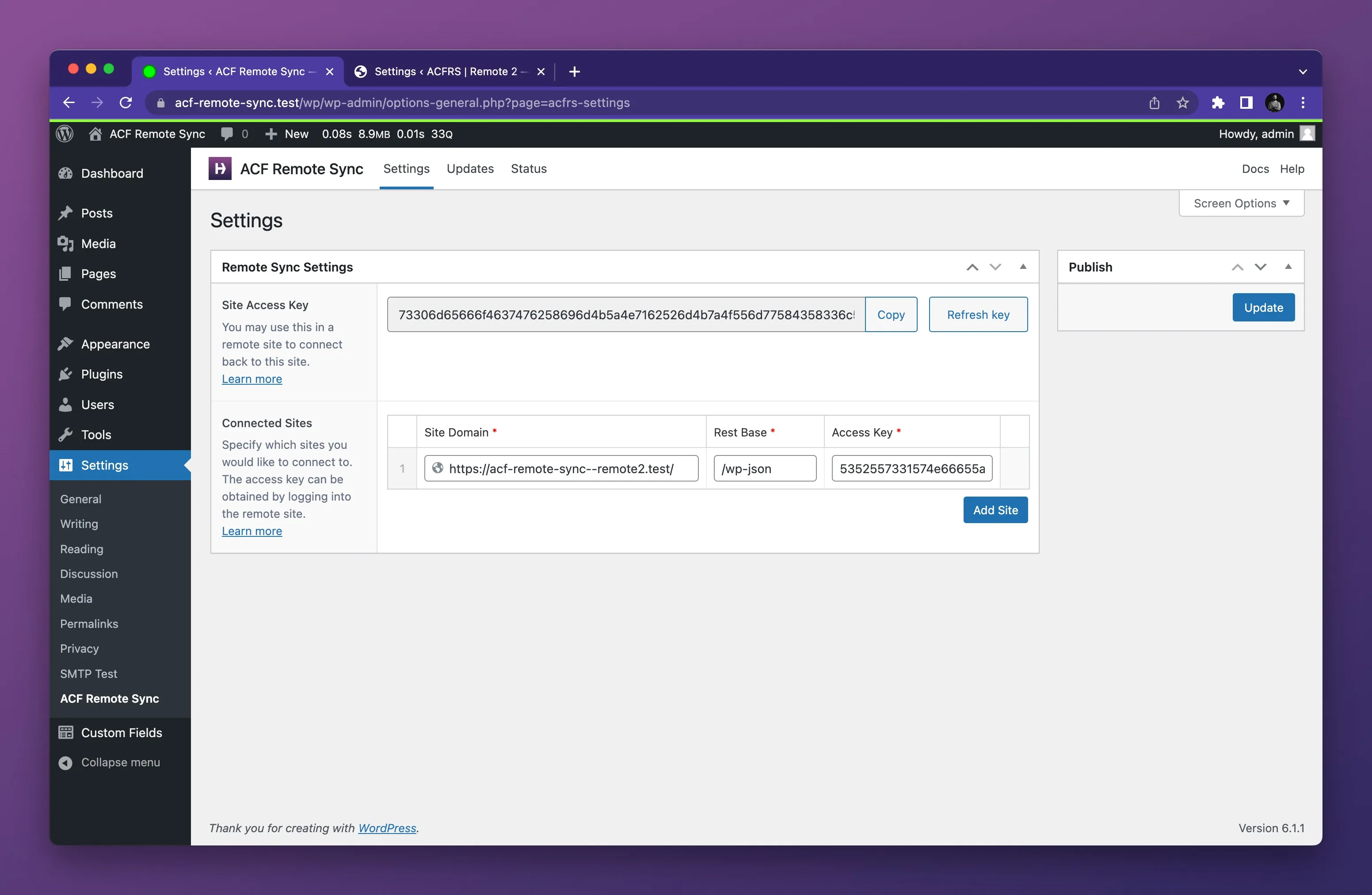 Remote site configured